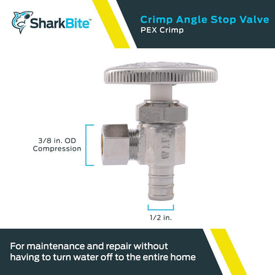 Válvula parada ángulo crimpado 1/2x3/8 pulg latón PEX paquete 2