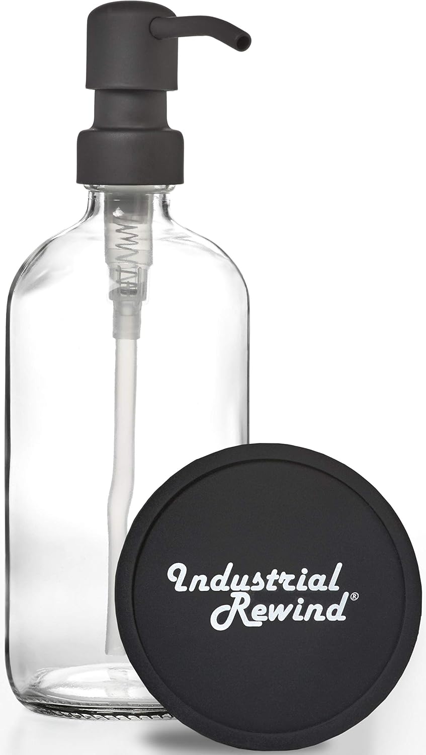 Dispensador jabón negro mate botella vidrio 16oz cocina baño