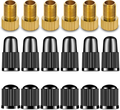 6 Adaptadores Válvula Presta a Schrader 12 Tapas Neumáticos