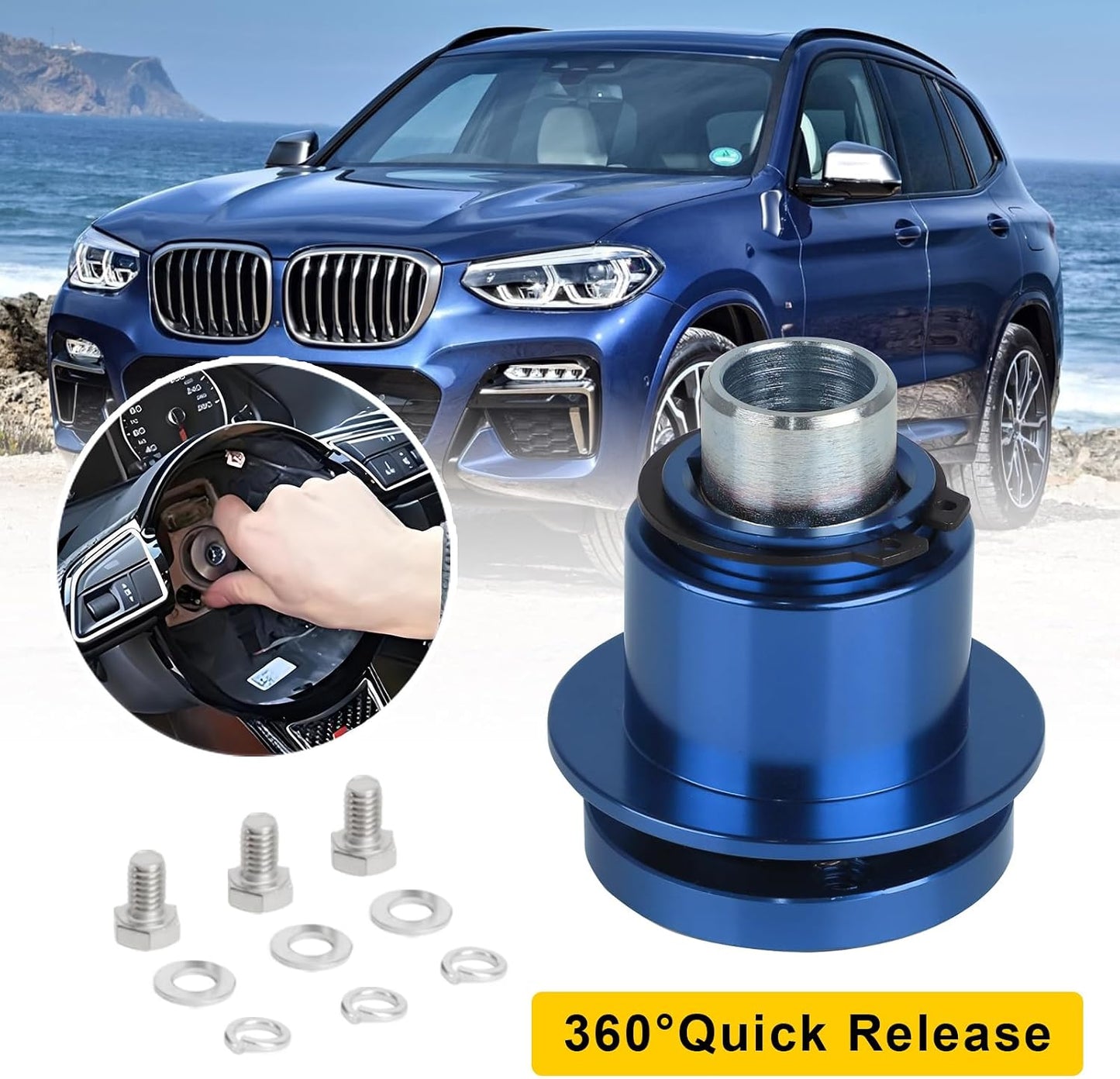 Adaptador cubo volante 3 agujeros universal azul