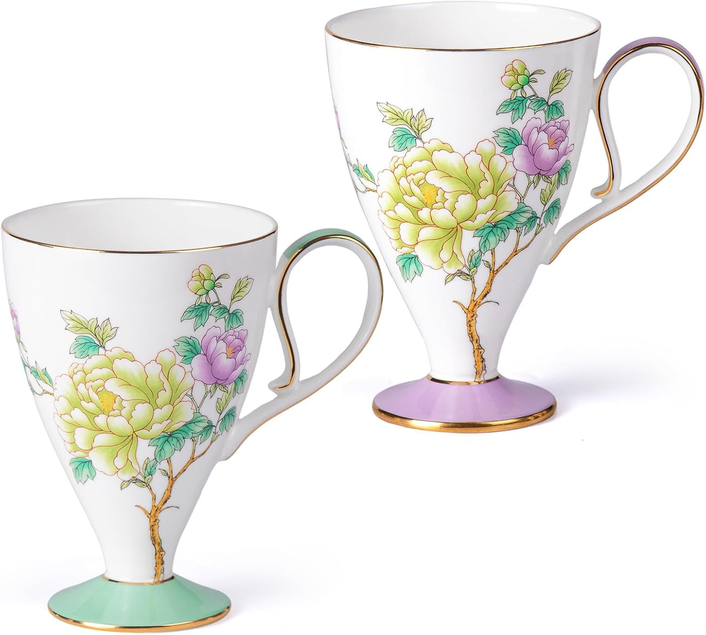 Set 2 Tazas Cerámica Fina 15oz para Capuchino Té Florales