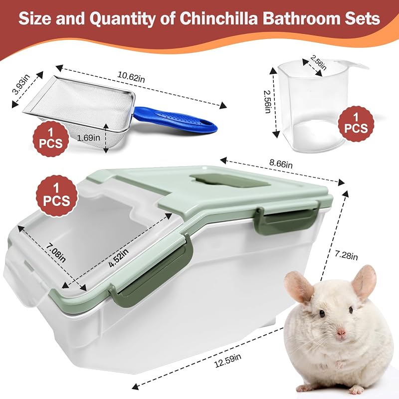 Kit baño arena chinchilla con taza y pala verde