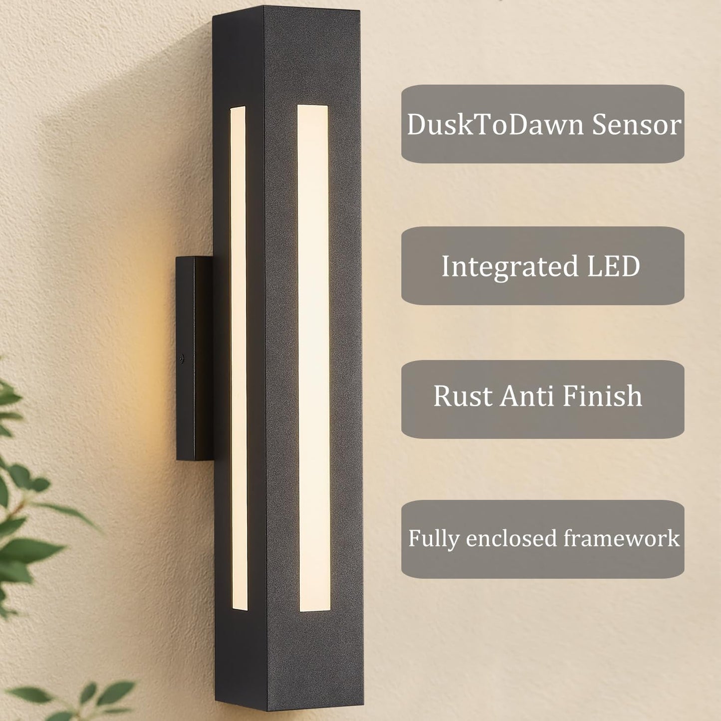 Lámpara pared LED sensor anochecer 30W 2100lm IP65 negro