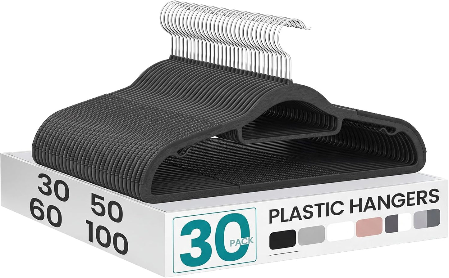30 Perchas Plástico Antideslizantes 16.5" Negro