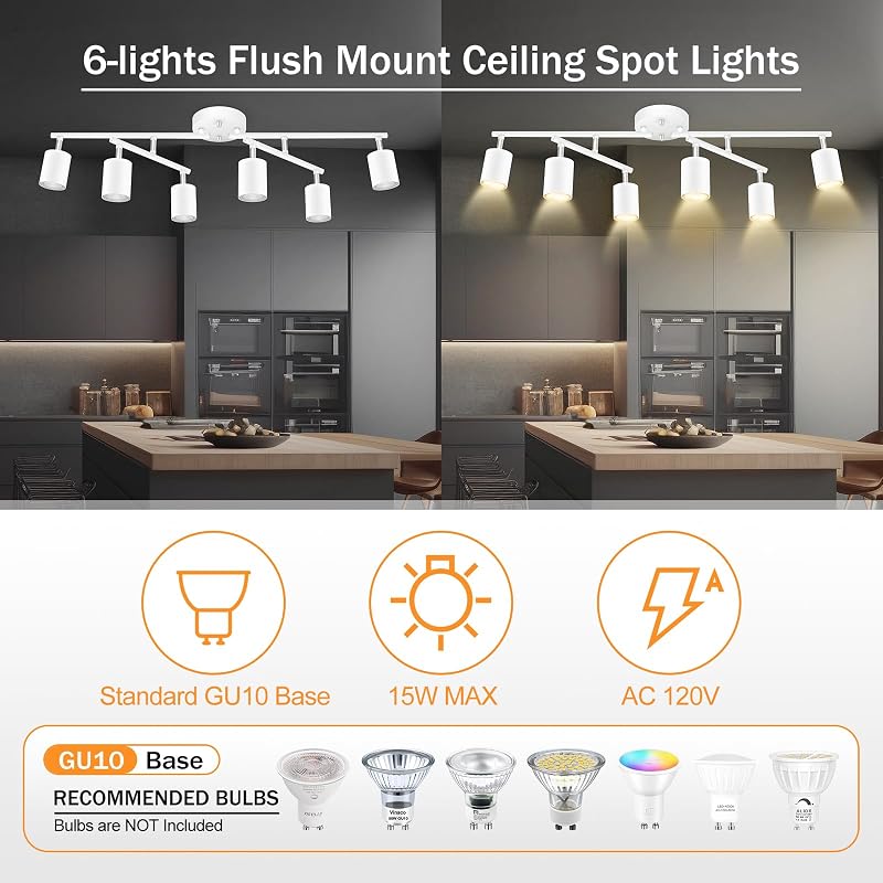 Iluminación pista blanca cocina 6 luces LED flexible moderna