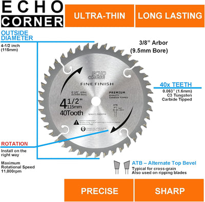 Hojas sierra circular 4.5pulg 3/8pulg 40 dientes pack 3