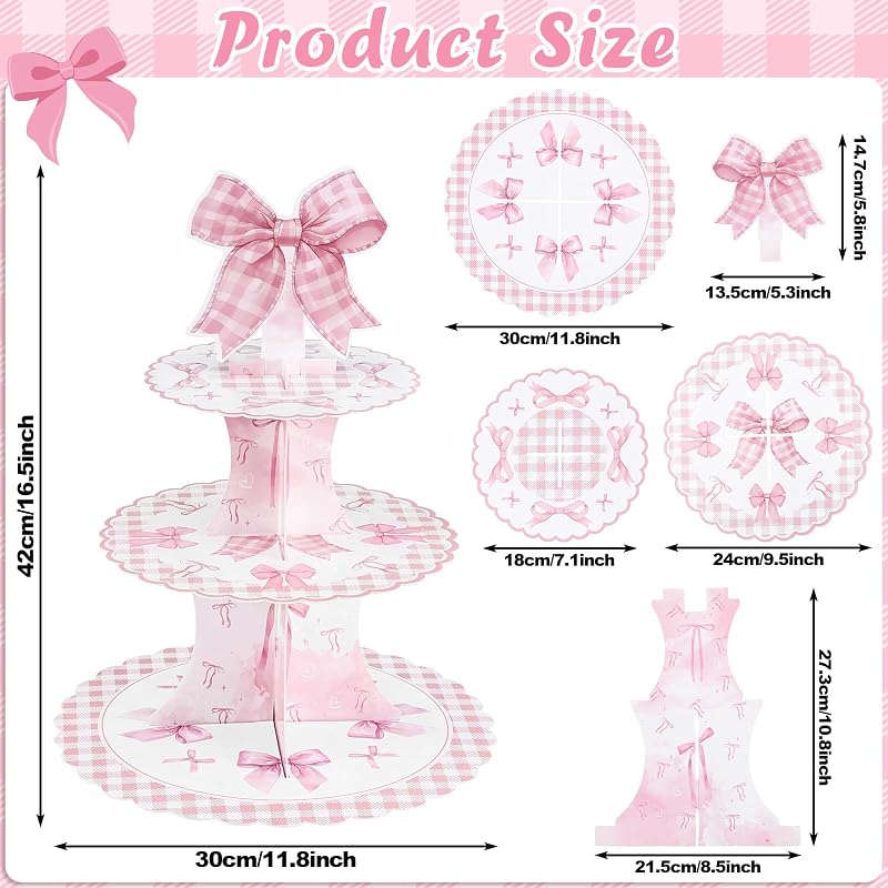 2 Pzas Lazo Rosa Soporte Cupcakes Tema Coquette