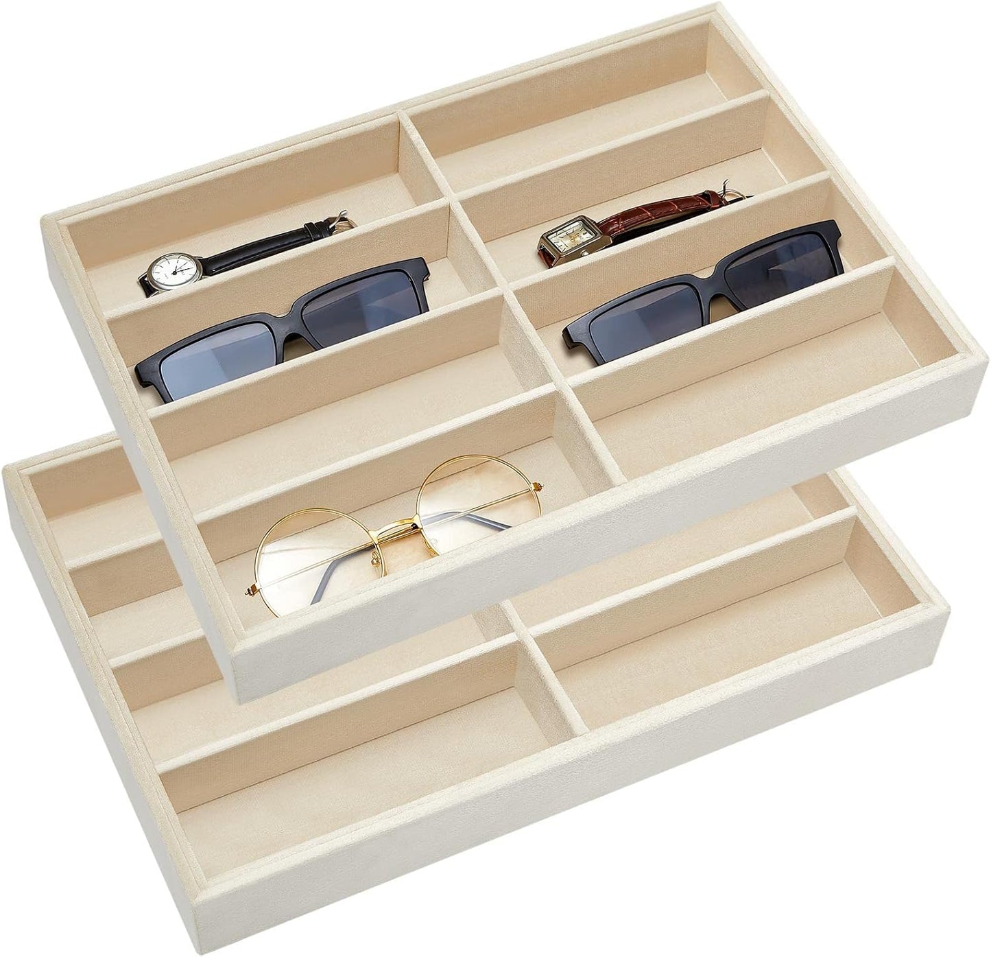 2 Pzas Bandejas Apilables para Gafas Sol y Joyas Beige