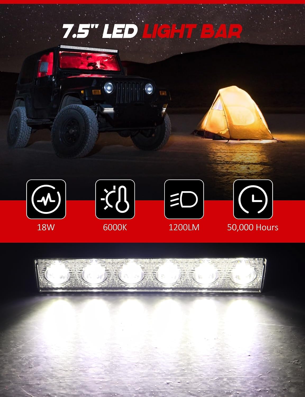 Barra luz LED 7.5" para Jeep SUV camión ATV 2uds