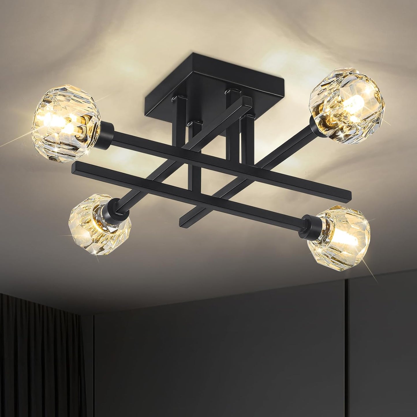 Lámpara techo 4 luces candelabro industrial negro