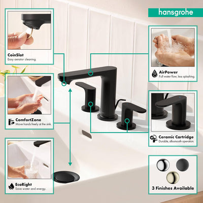 Grifo lavabo baño 2 asas 3 agujeros 1.2 GPM negro mate