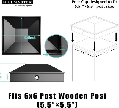 Tapas postes madera 5.5x5.5pulg plástico PP negro 12uds