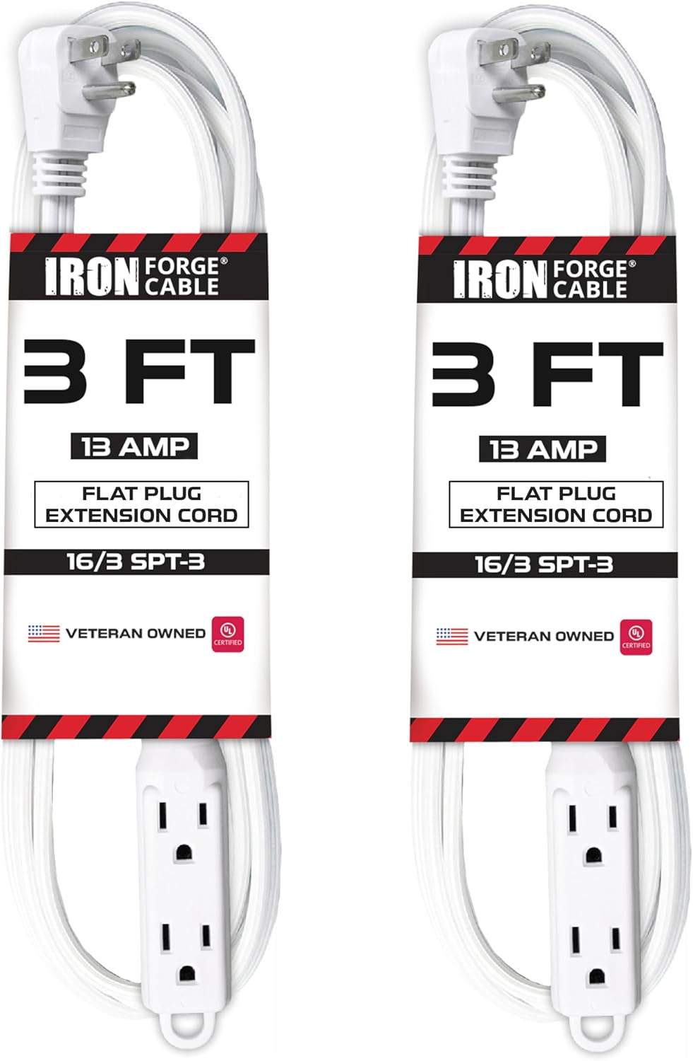 2 Cables Extensión 0.91m Con 3 Tomas 16/3 SJTW Blanco