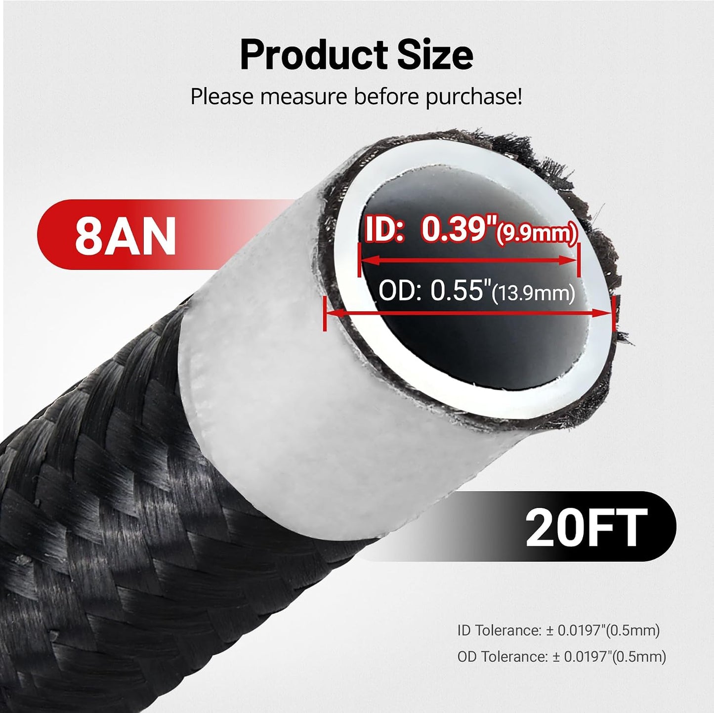 Kit línea combustible PTFE 20pies 12/32pulg an8 negra roja