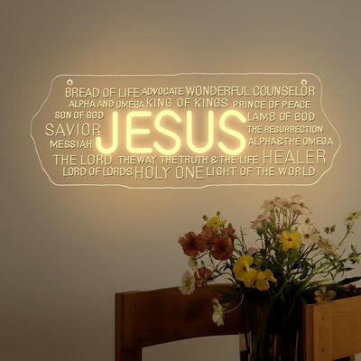 Letrero neón LED texto inglés Jesús nube decoración religiosa