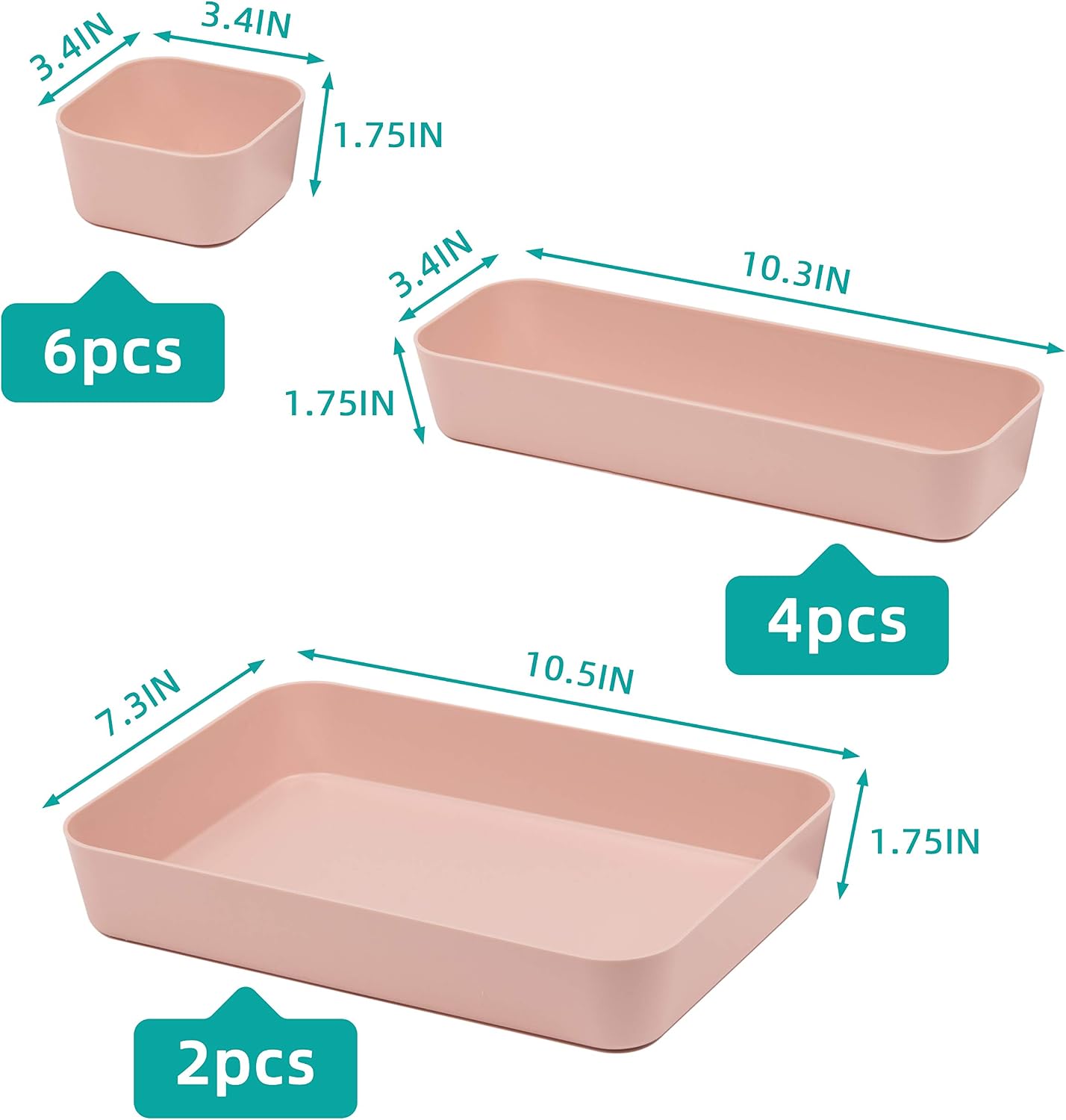 Set 12 organizadores cajones plástico rosa