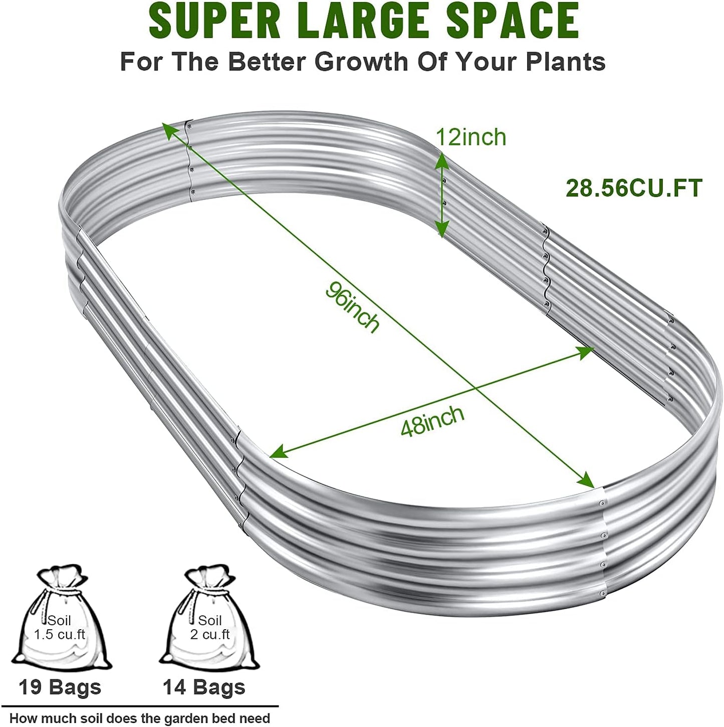 Kit cama jardín elevada galvanizada 8x4ft ovalada