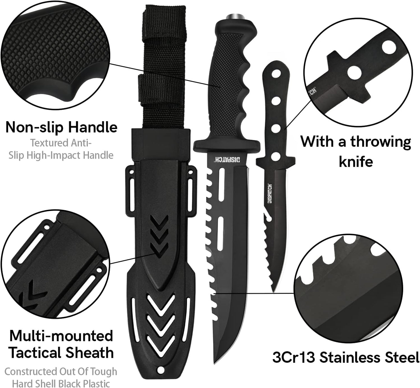 Cuchillo de caza hoja fija 12" y 8" para hombres táctico Bowie
