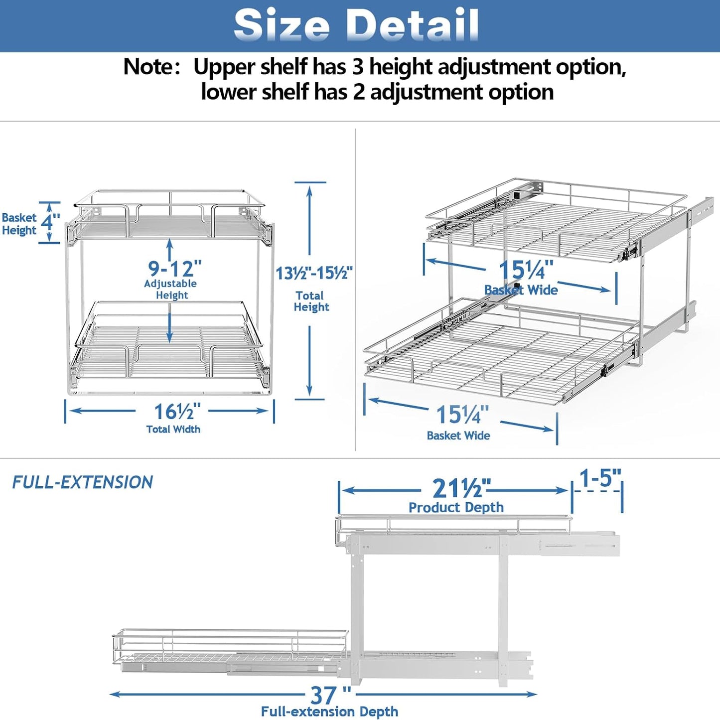 Organiz. 2 niveles 16.5x21.5" estantes extraíbles