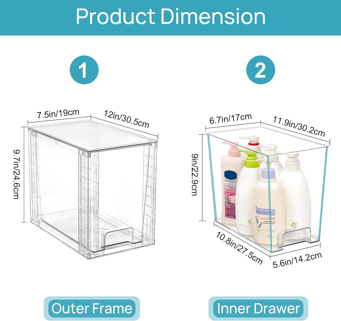 2 Cubos Plástico Almacenamiento 9.7" Transparentes