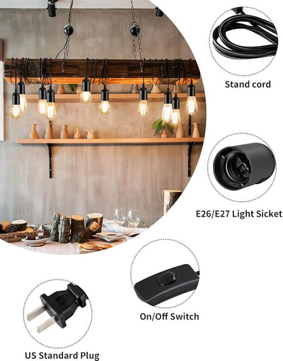 Cable extensión colgante farol 5.9ft 360W interruptor E26/E27 negro 3 Pzas