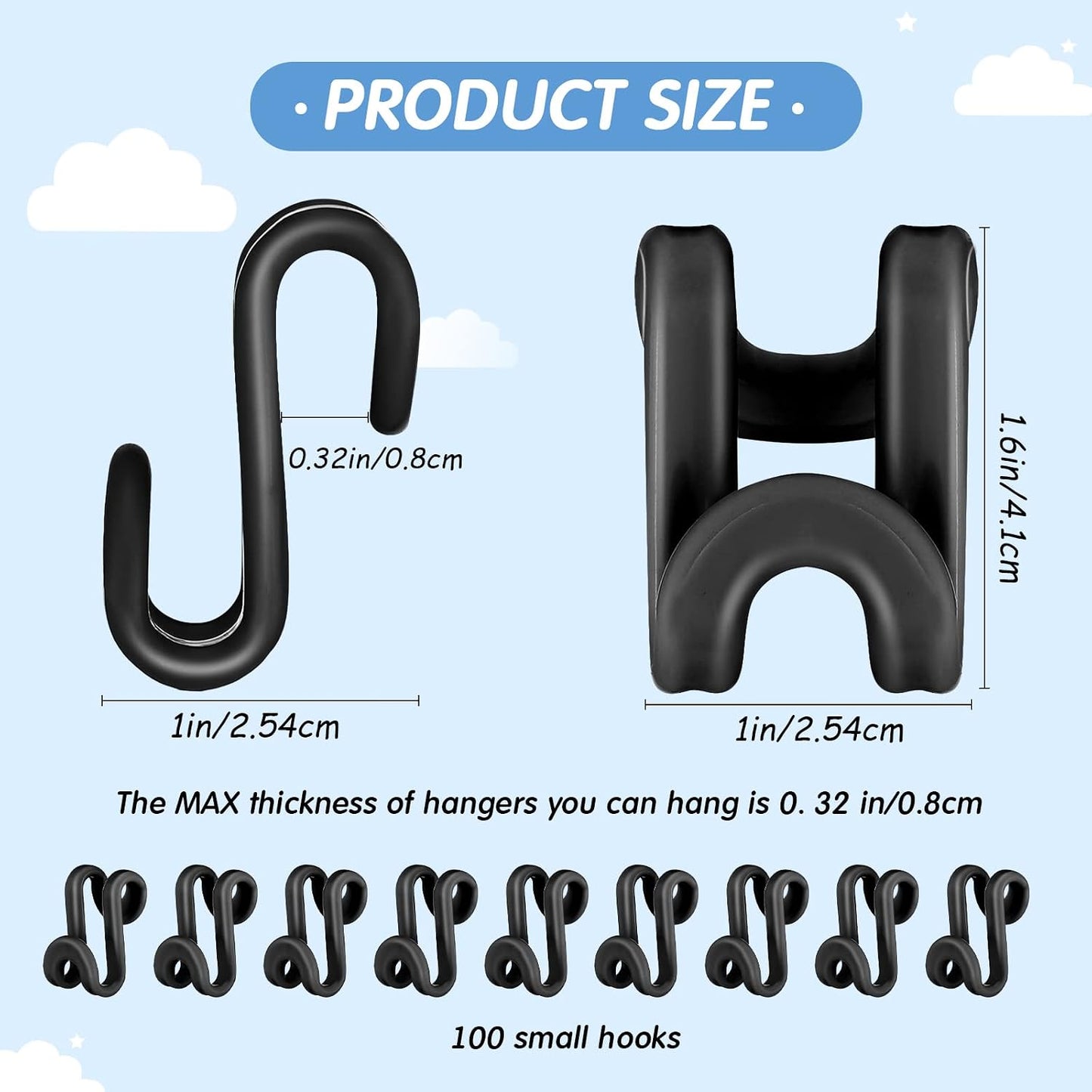 100 Pzas Ganchos Plástico Negro Colgador Ropa Resistente