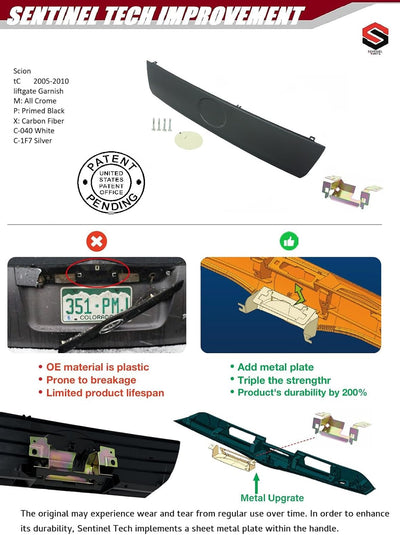 Manija puerta trasera Scion TC 05-10 placa metal