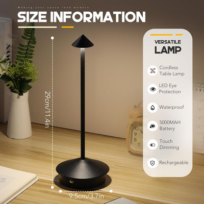 2 Lámparas Mesa Inalámbricas Recargables LED 5000mAh Negro