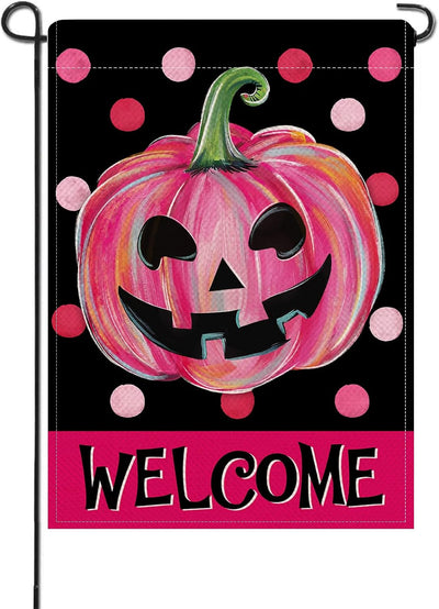 Bandera Halloween calabaza rosa jardín diseño lunares
