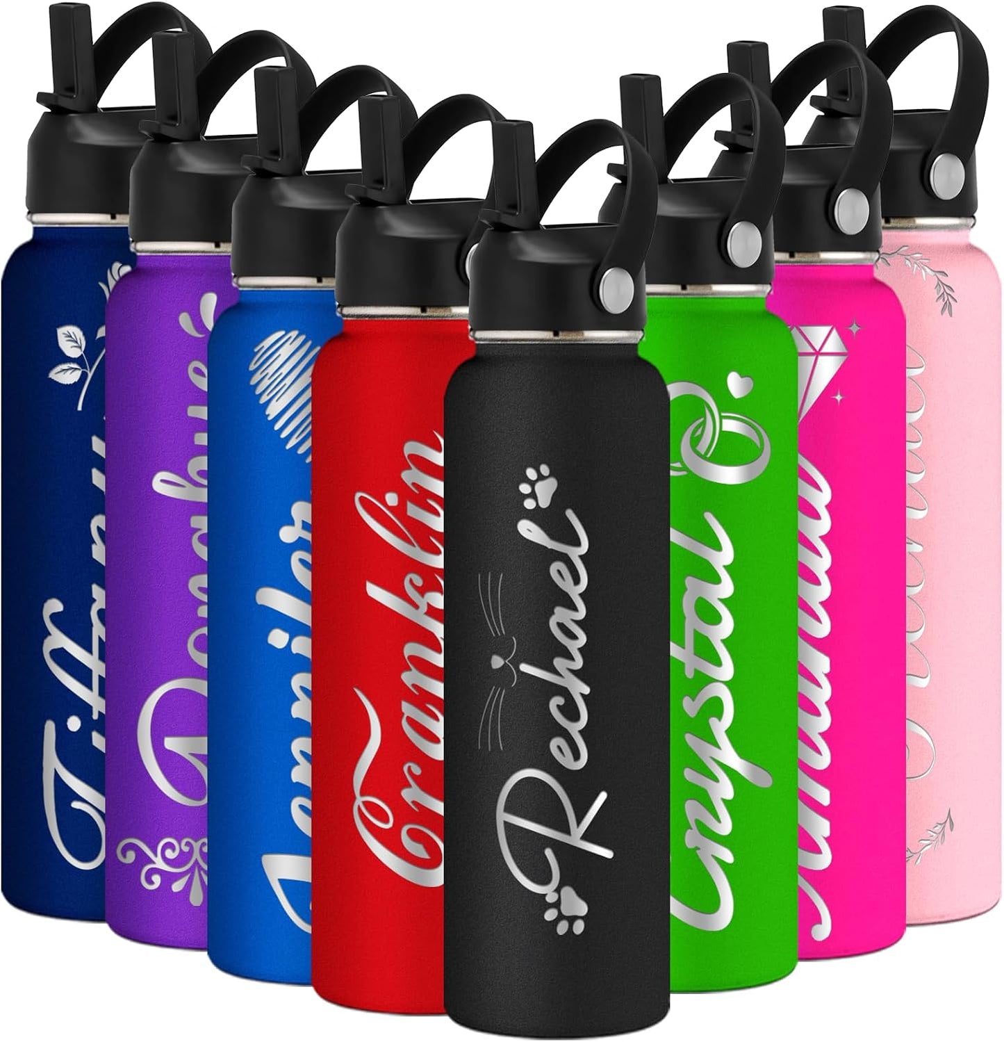 Botella agua acero inox con popote personalizado