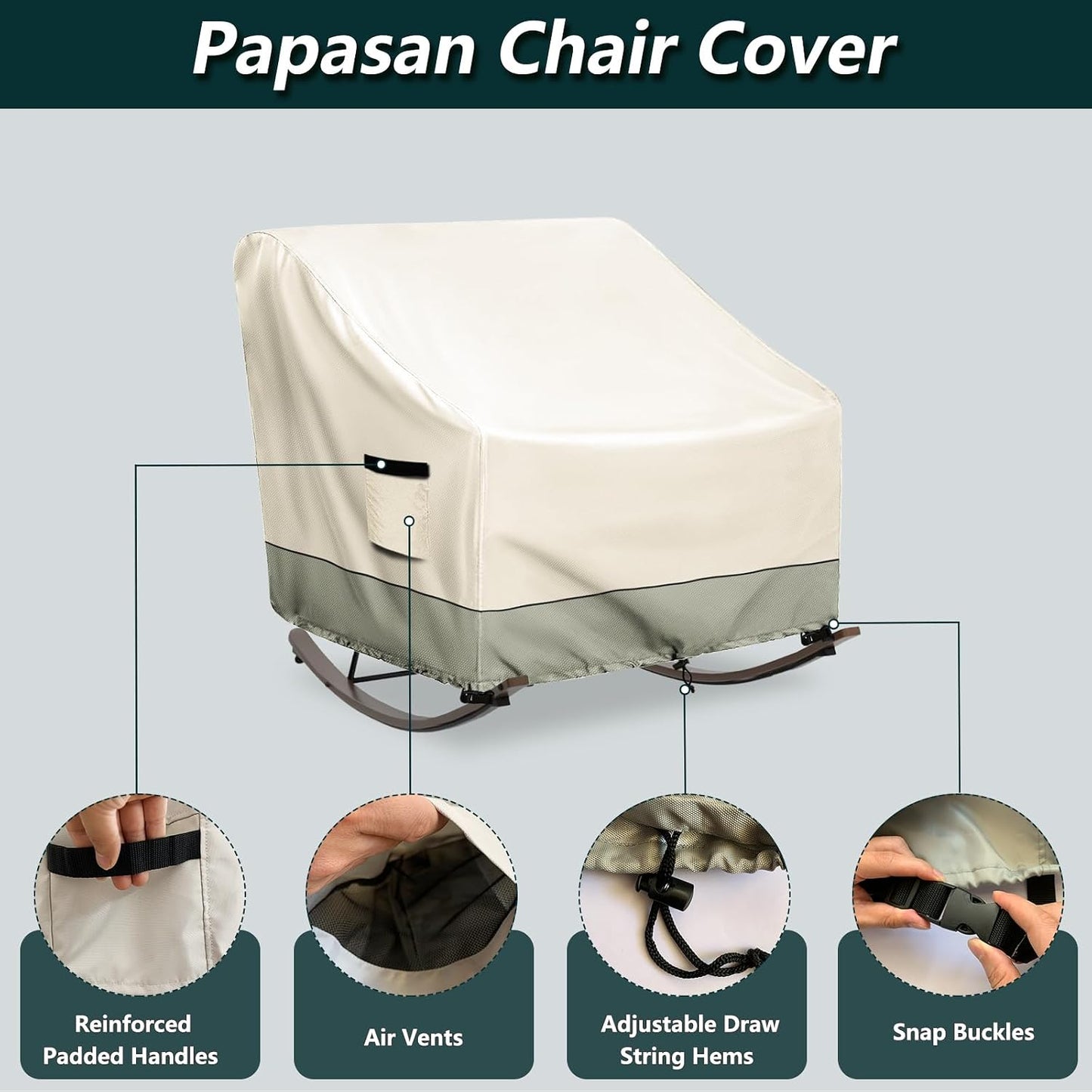 Silla mecedora Papasan resistente impermeable cremallera blanco gris
