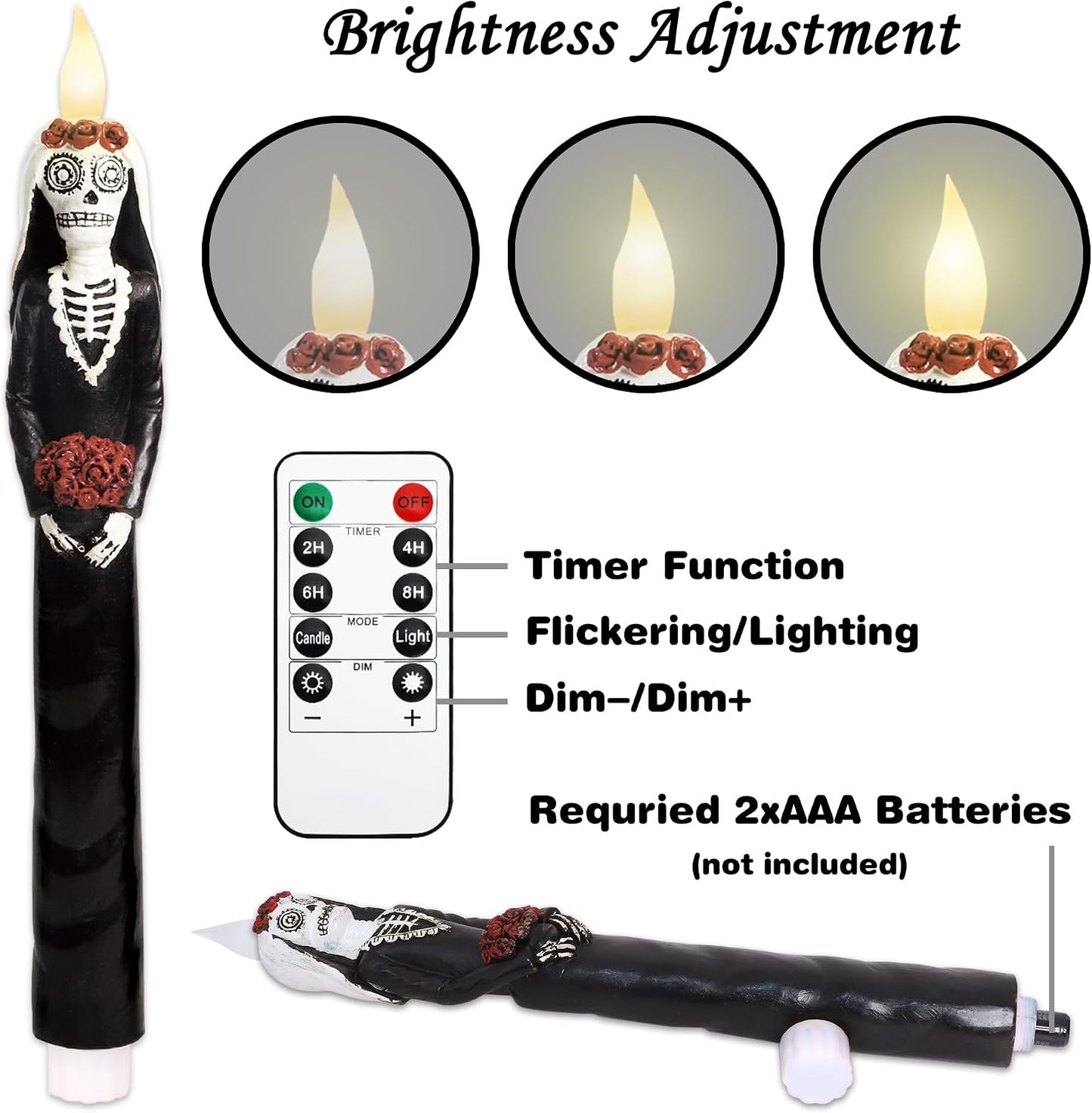 Velas LED cónicas negras parpadeantes control remoto Halloween