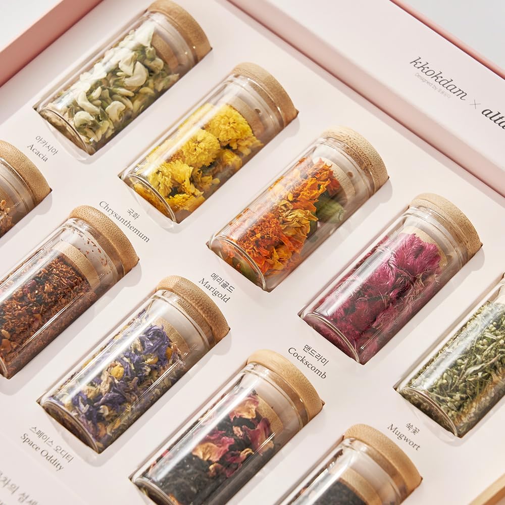 Set 10 muestras té con pinzas madera y flores caja regalo