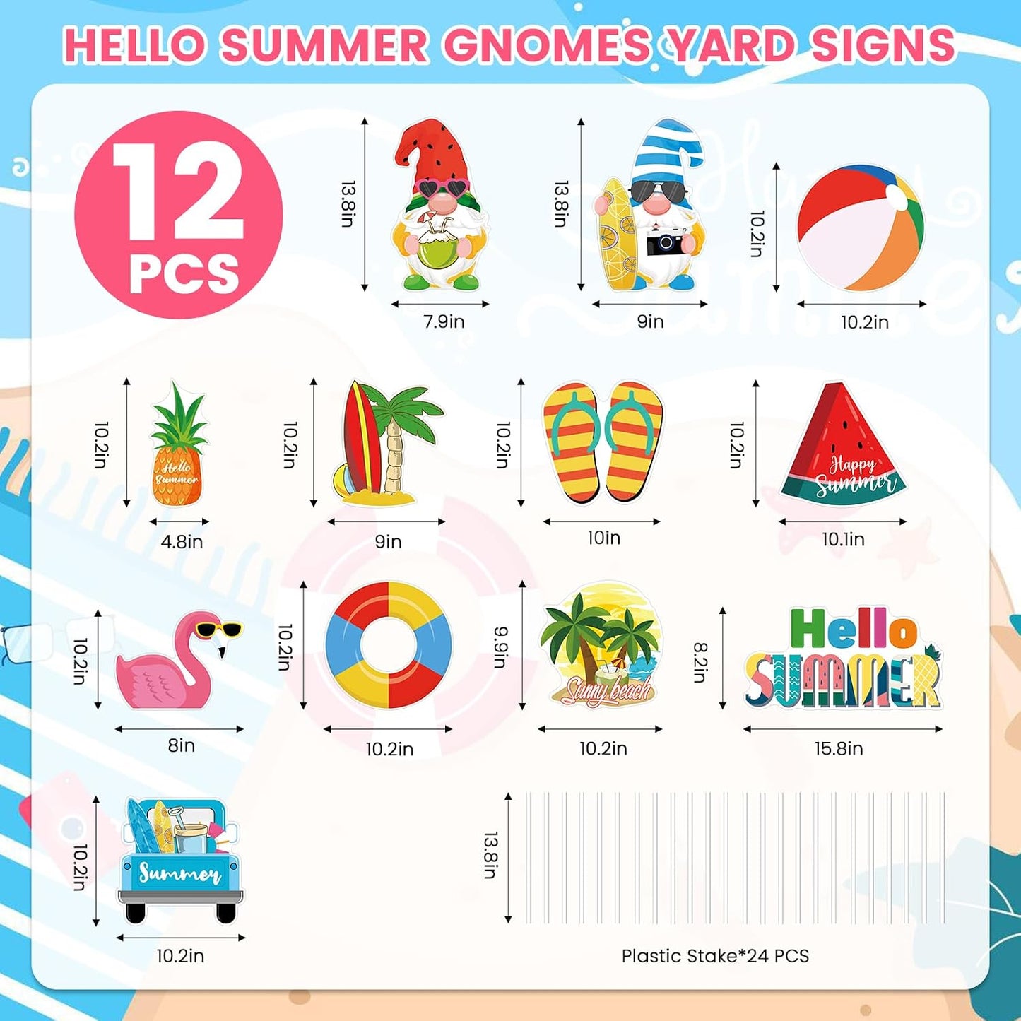 12 Carteles Verano con Estacas para Patio Jardín