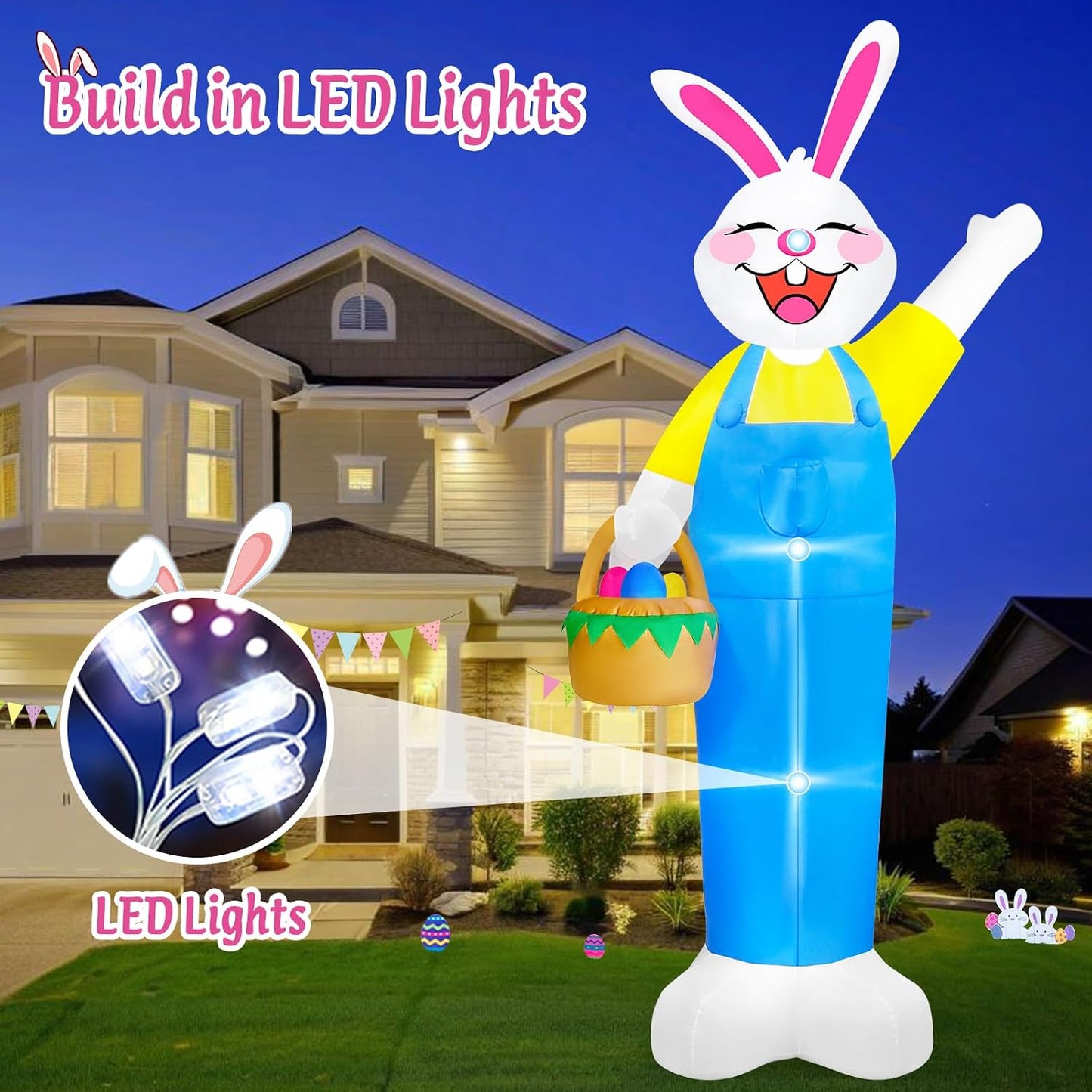 Conejo inflable iluminado 12ft para decoración exterior