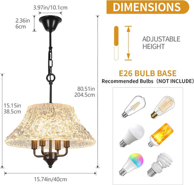 Lámpara colgante cristal negro 16pulg 4 luces comedor sala