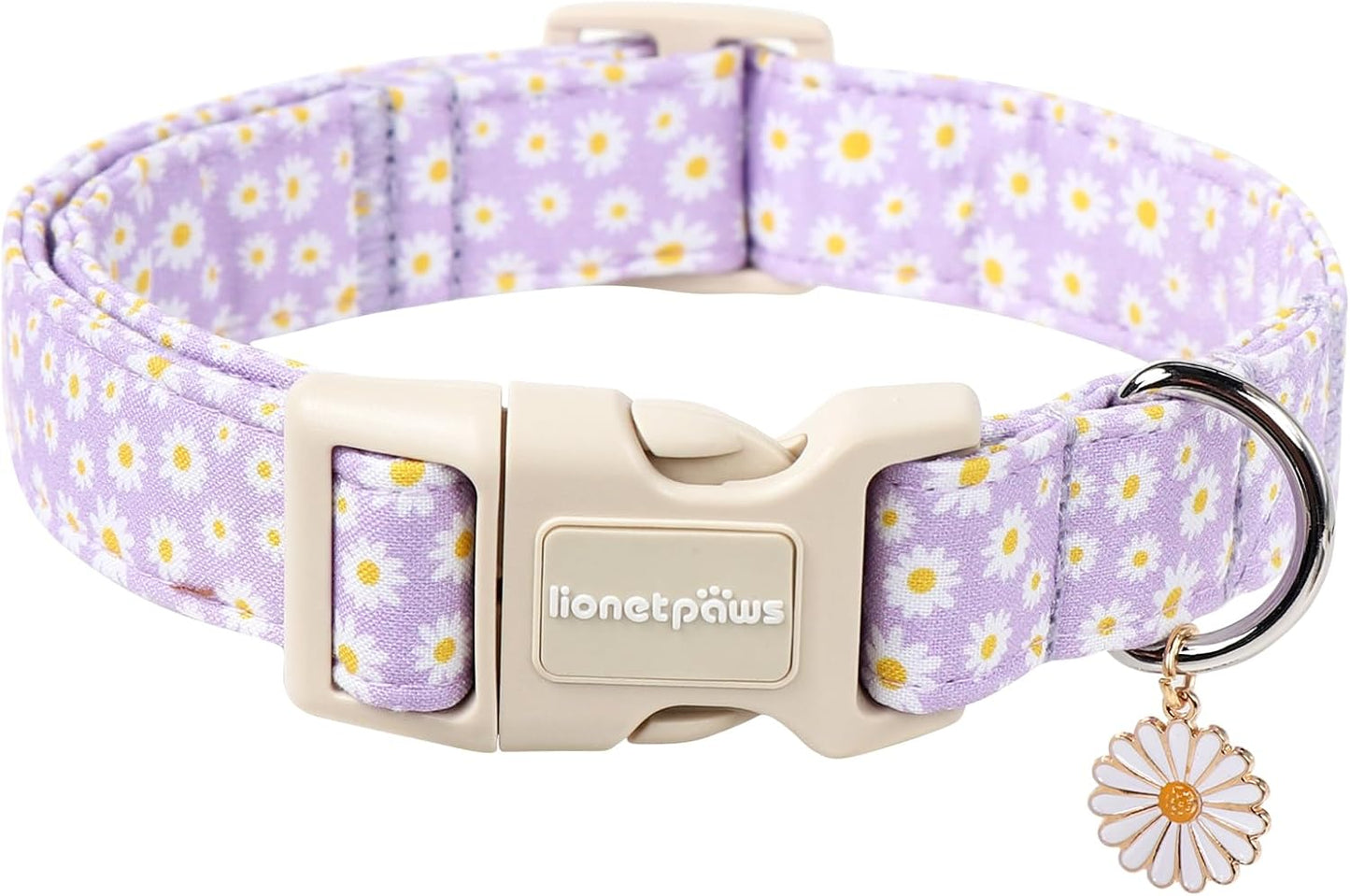 Collar perro ajustable diseño floral morado con margaritas