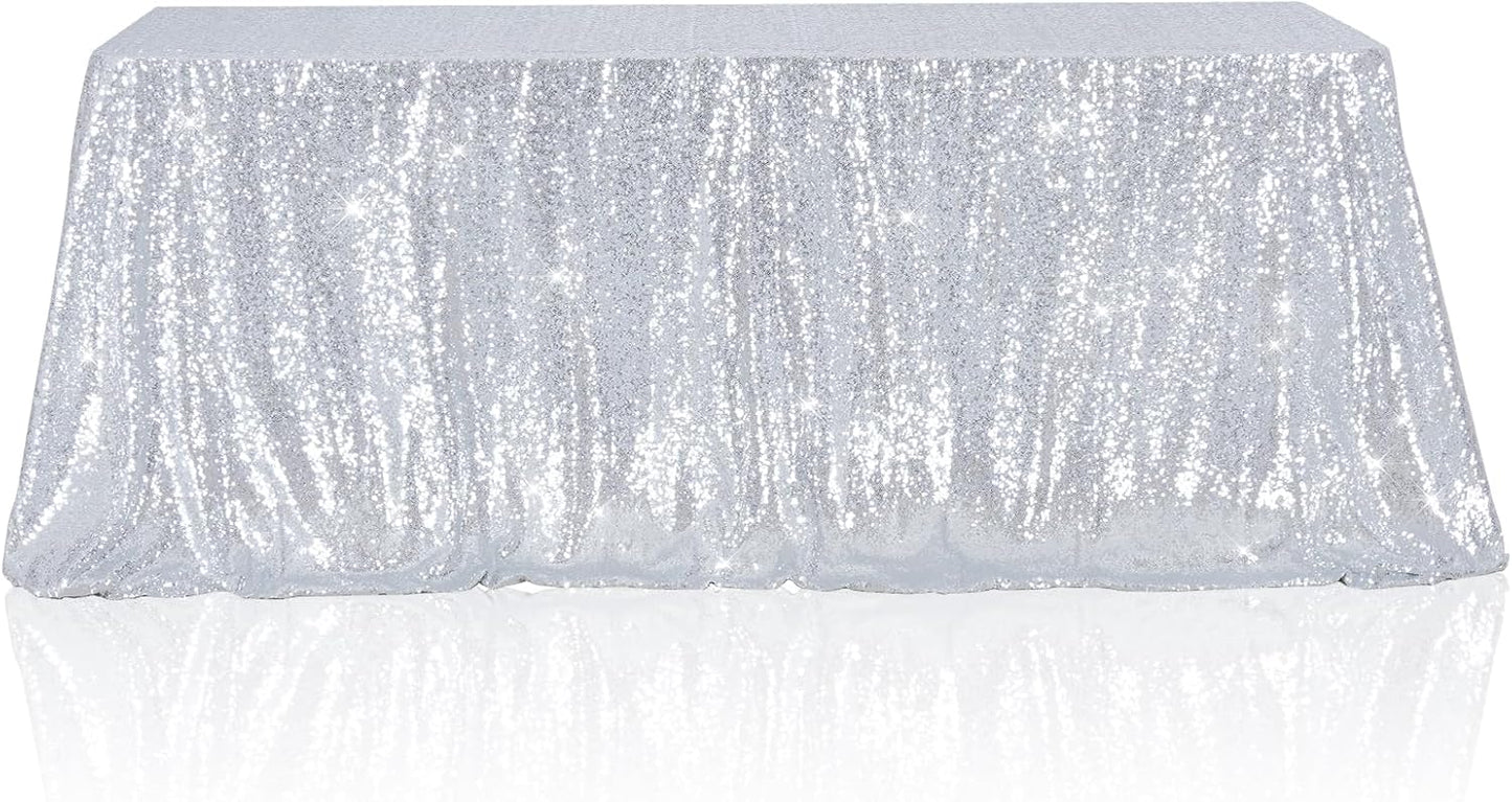 Mantel lentejuelas plateado 90x132pulg rectangular