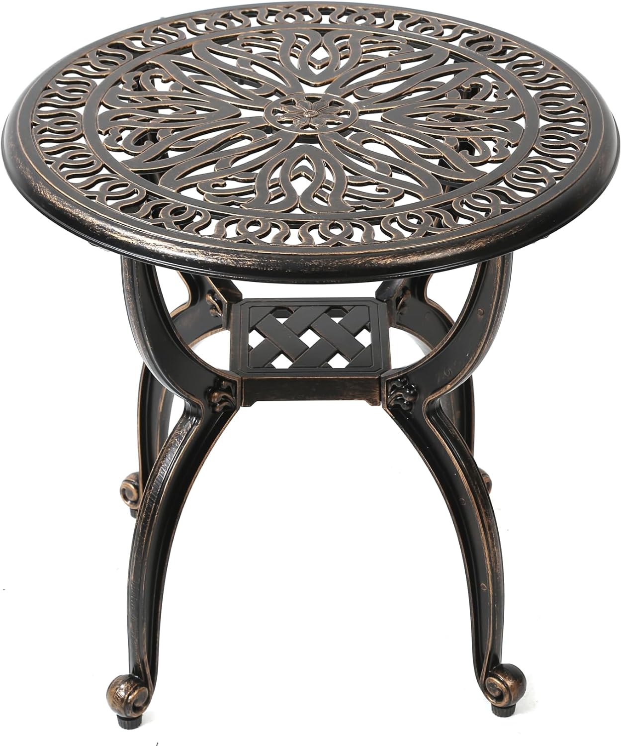 Mesa auxiliar aluminio fundido patrón floral cobre