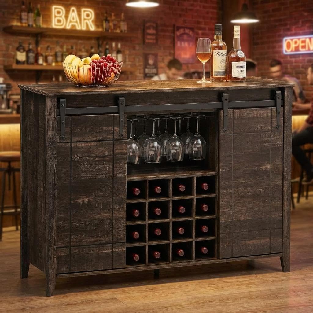 Armario bar 47" puertas correderas cocina marrón