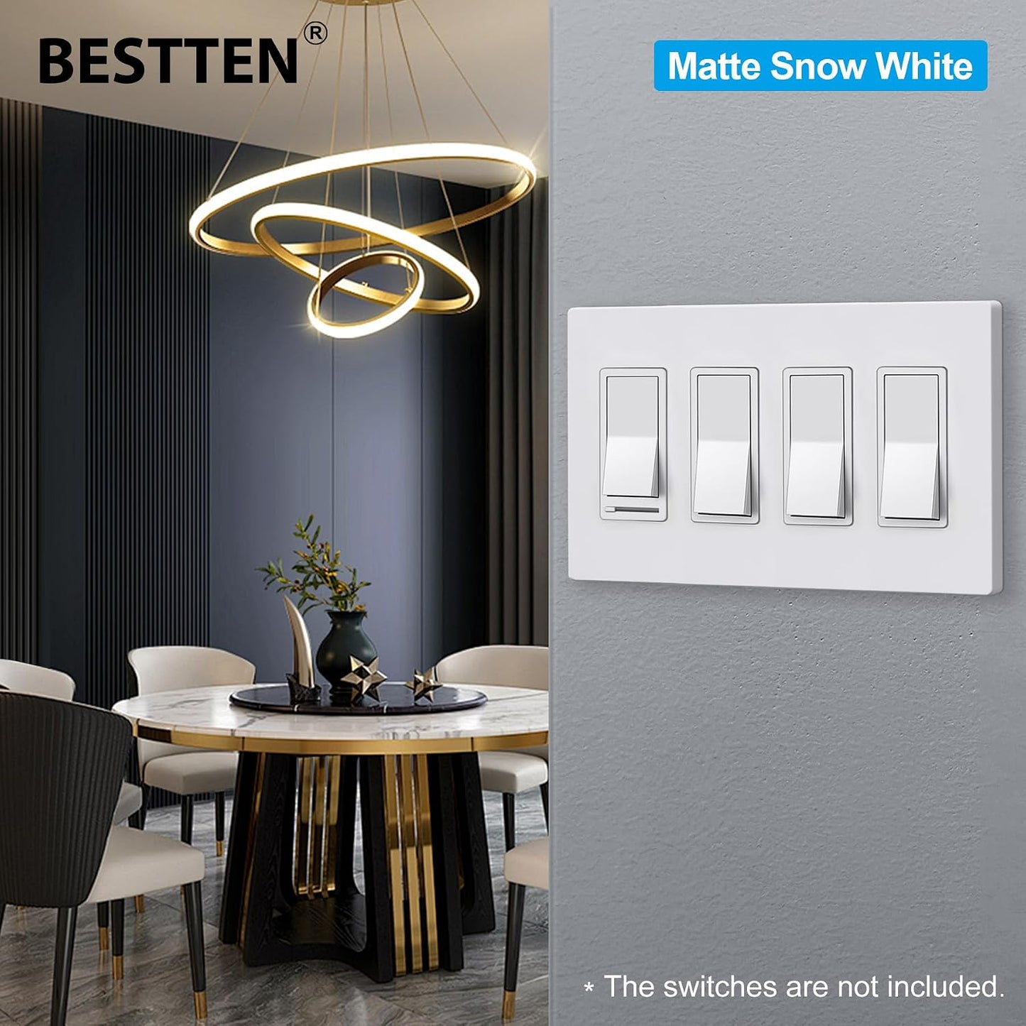 Placa pared mate 4 bandas blanco nieve interruptor luz USB GFCI