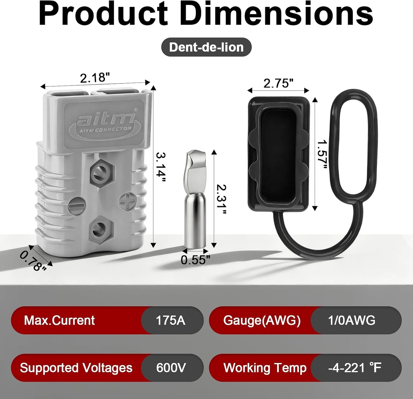 Conector batería 175A AWG 1/0 conexión rápida gris