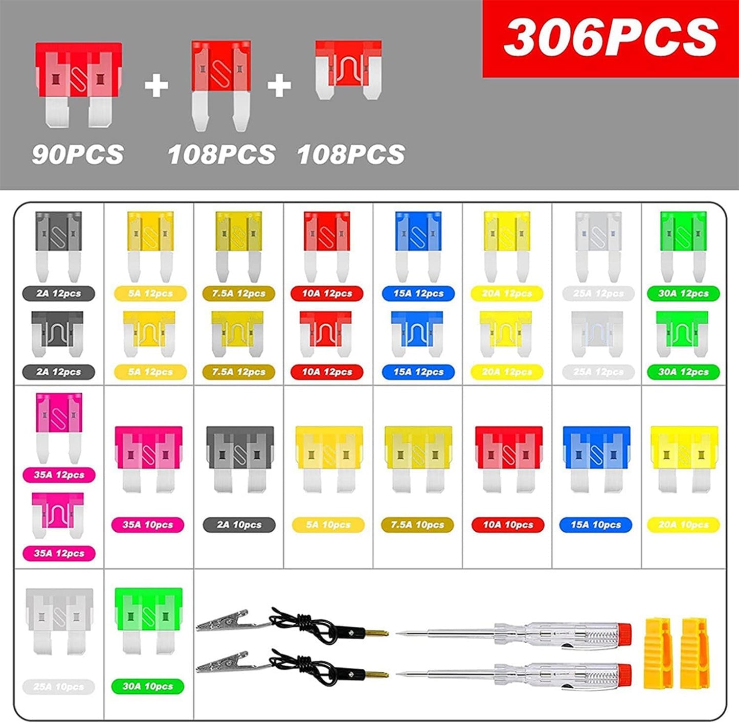 Kit fusibles automóvil RV con probador 306 pzas
