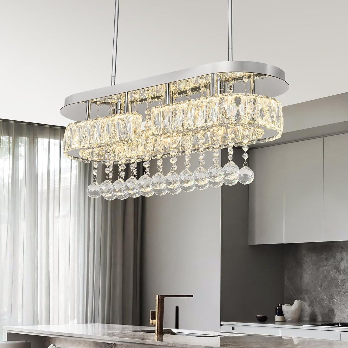 Candelabro cristal cromado para techo comedor