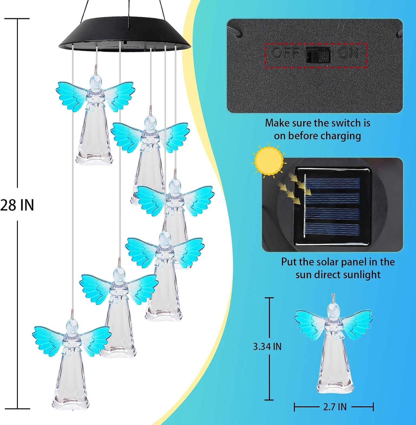 Campanilla viento solar led 28 colgante jardín