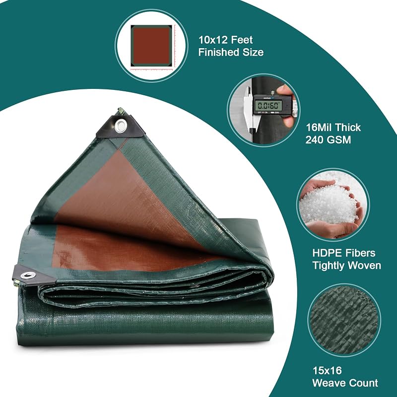 Lona 10x12pulg resistente agua cubierta exterior verde/marrón