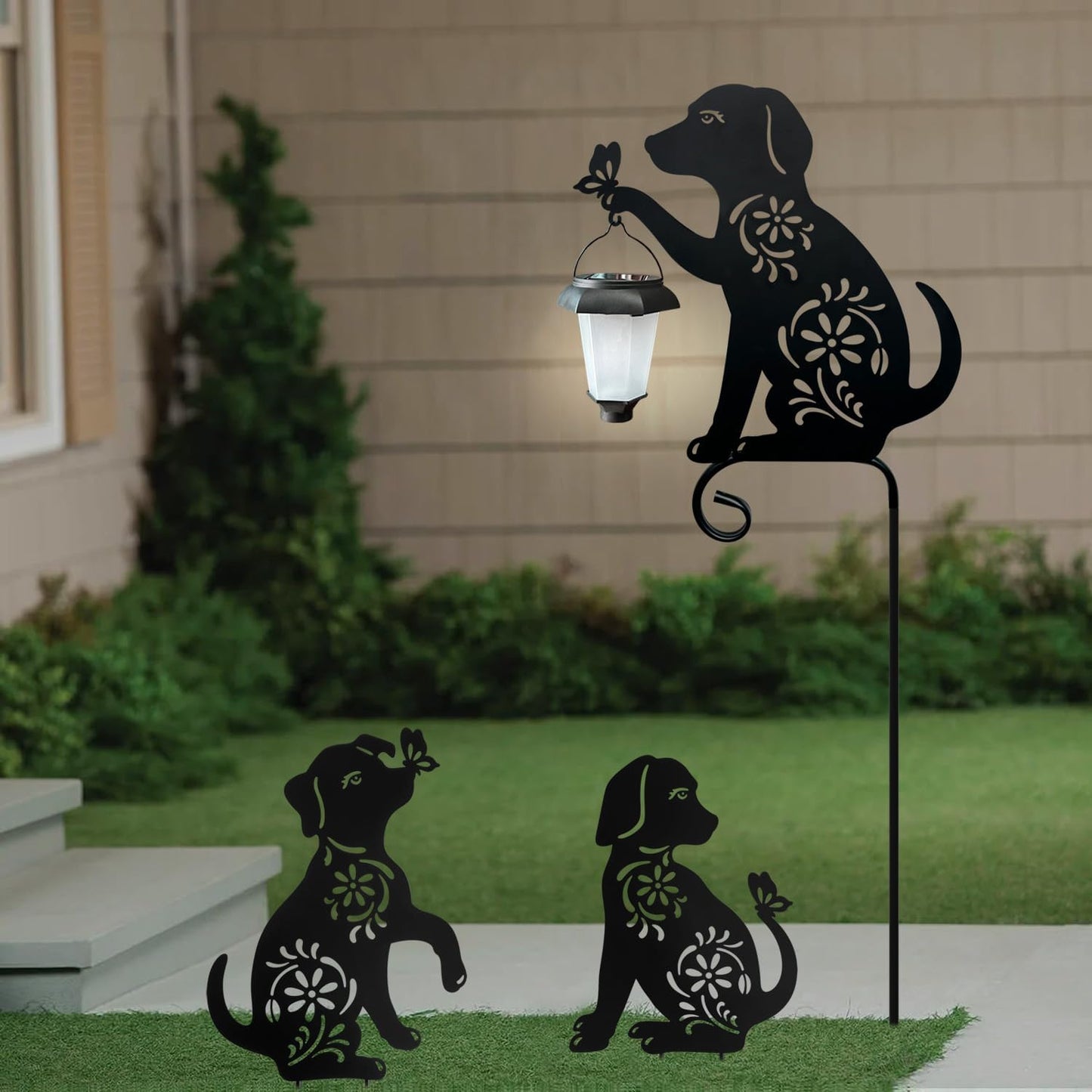 Farol solar con estacas decorativas para jardín y patio