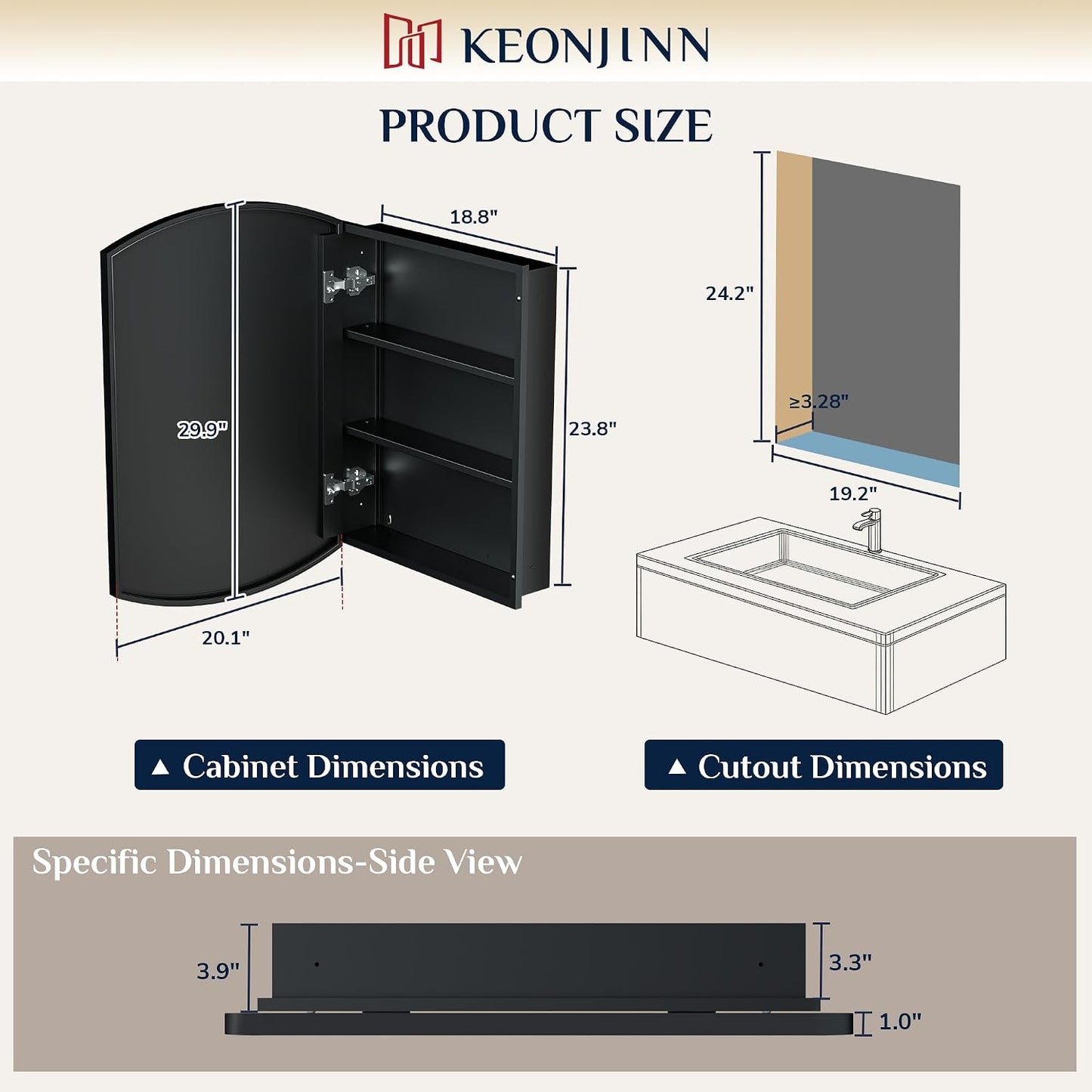 Gabinete baño negro 20x30pulg metal biselado con espejo