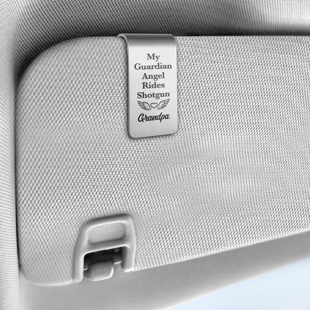 Clip visera coche acero inox grabado recuerdo familia