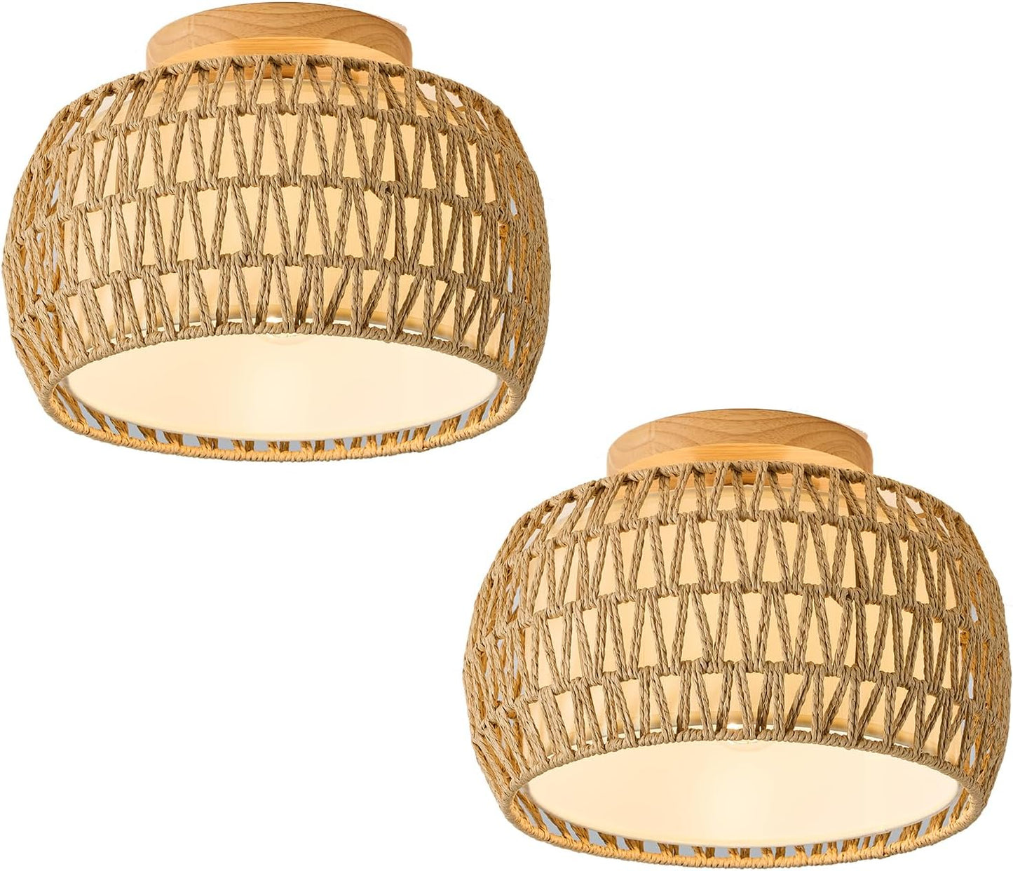 2 Luces techo ratán bohemio 12pulg rústicas para comedor